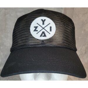 ZYIA Active Hiking Trucker Mesh All Black Hat Snapback New With Tags white patch